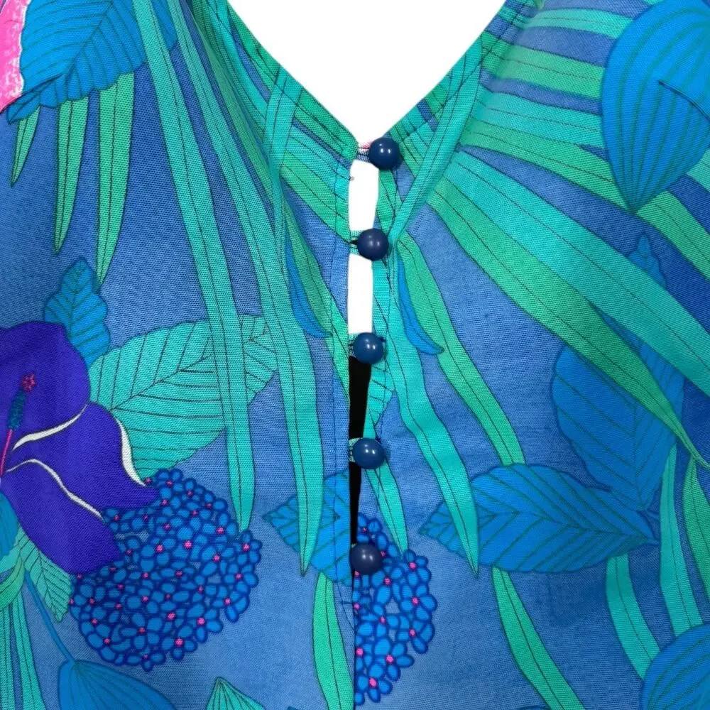 Vintage 1960s Cole Of California Swimsuit 16 One Piece Floral Print Blue Romper - Picture 4 of 7